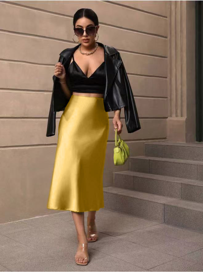 Hip Wrapped Fishtail Skirt Satin Mid Length Skirt Autumn Women Clothing Direct Bella Mia