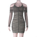 Autumn Winter Evening Dress Sexy Tube Top Halter Mesh Thin Glittering Hip Dress Bella Mia