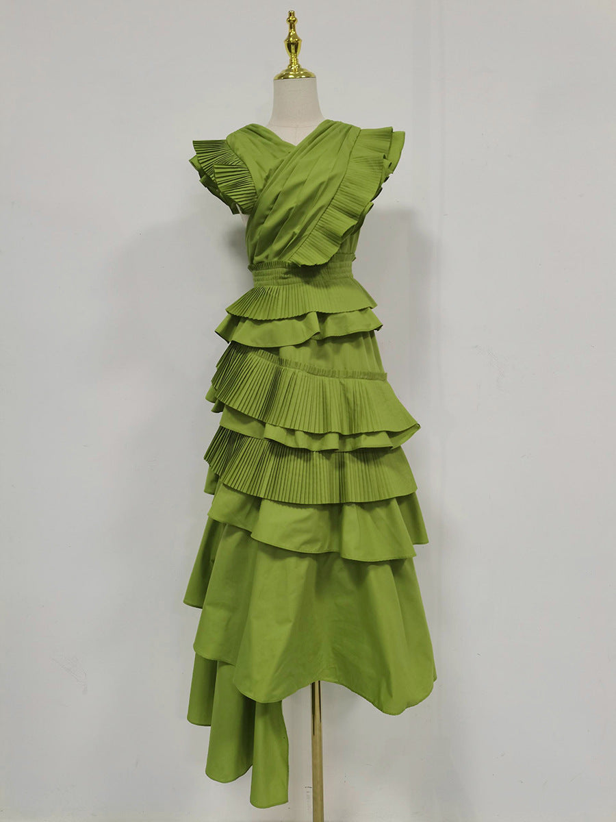 Spring Elegant Elegant Wooden Ear Stitching High Grade V neck Cross Maxi Dress Women Clothing Bella Mia