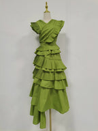 Spring Elegant Elegant Wooden Ear Stitching High Grade V neck Cross Maxi Dress Women Clothing Bella Mia