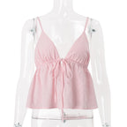 Women lothing Summer Sexy Slim Fit Camisole Low Cut Backless Lace up Sexy Vest Bella Mia