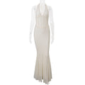 Women Clothing Summer French Sexy Solid Color High Waist Slim Hanging Neck Dress Bella Mia