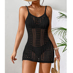Women Clothing Short Knitted Texture Hollow Out Cutout Out See Through Camisole Sexy Short Dress Knitted Beach Dress Crochet hook Bella Mia
