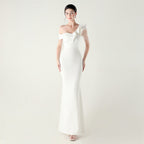 Ruffled One Shoulder Heavy Industry Beads String Slim Fit Satin Fishtail Evening Dress Wedding Red Carpet Cocktail Dress Bella Mia