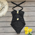 Sexy Tube Top Hollow Out Cutout out Pure Black Halter One Piece Swimsuit for Women One Piece Swimsuit Bella Mia