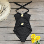 Sexy Tube Top Hollow Out Cutout out Pure Black Halter One Piece Swimsuit for Women One Piece Swimsuit Bella Mia