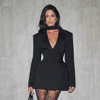 Women Clothing Autumn Solid Color Casual Slim Fit Suit Long Sleeve Bud Faux Pocket Dress Bella Mia