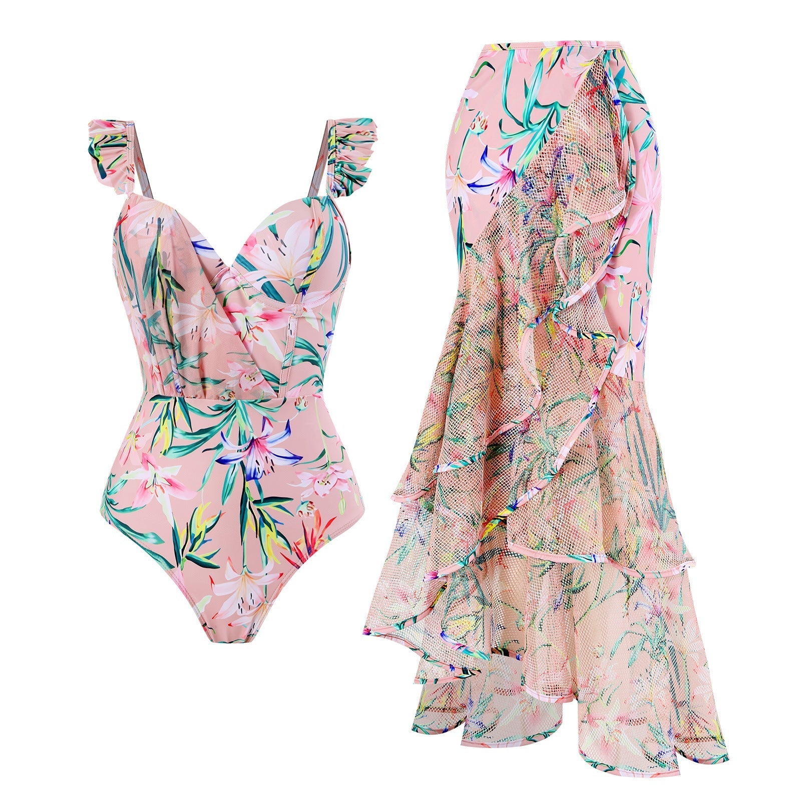 Siamese Conservative Flying Edge Covering Belly Thin Sexy Skirt Swimsuit Women Wrap Skirt Set Bella Mia