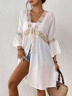 Women Cardigan Bow Women Clothing Sequined Embroidered Lace Stitching Beach Beach Cover Up Bella Mia