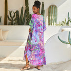 Rayon Purple Printed Beach Cover up Vacation Maxi Dress Robe Beach Cover Up Bella Mia