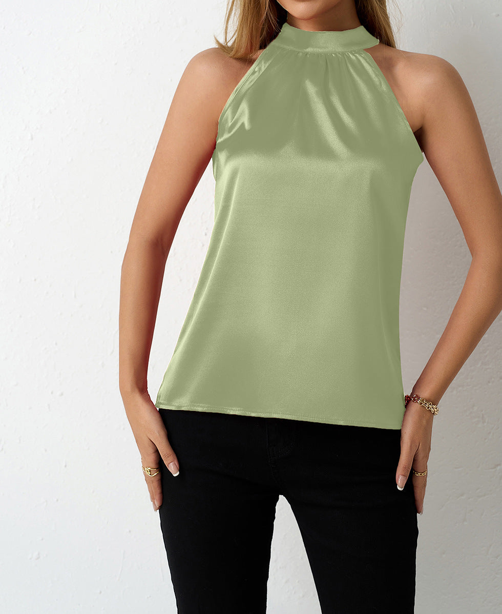 Women' Summer Satin Vest Women off Shoulder Halter Satin Top Bella Mia