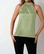 Women' Summer Satin Vest Women off Shoulder Halter Satin Top Bella Mia