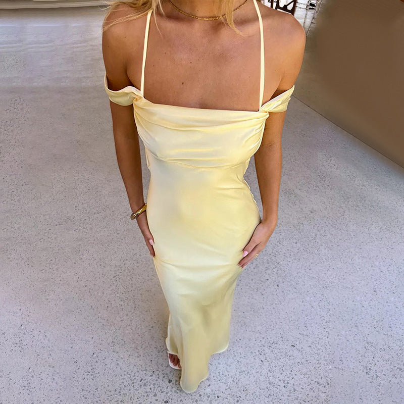 Strap Satin off Shoulder Evening Dress Backless Sexy Dress Bella Mia