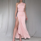 Diagonal Collar Single Room Dress Summer Waist Dress Slit Dress Bella Mia