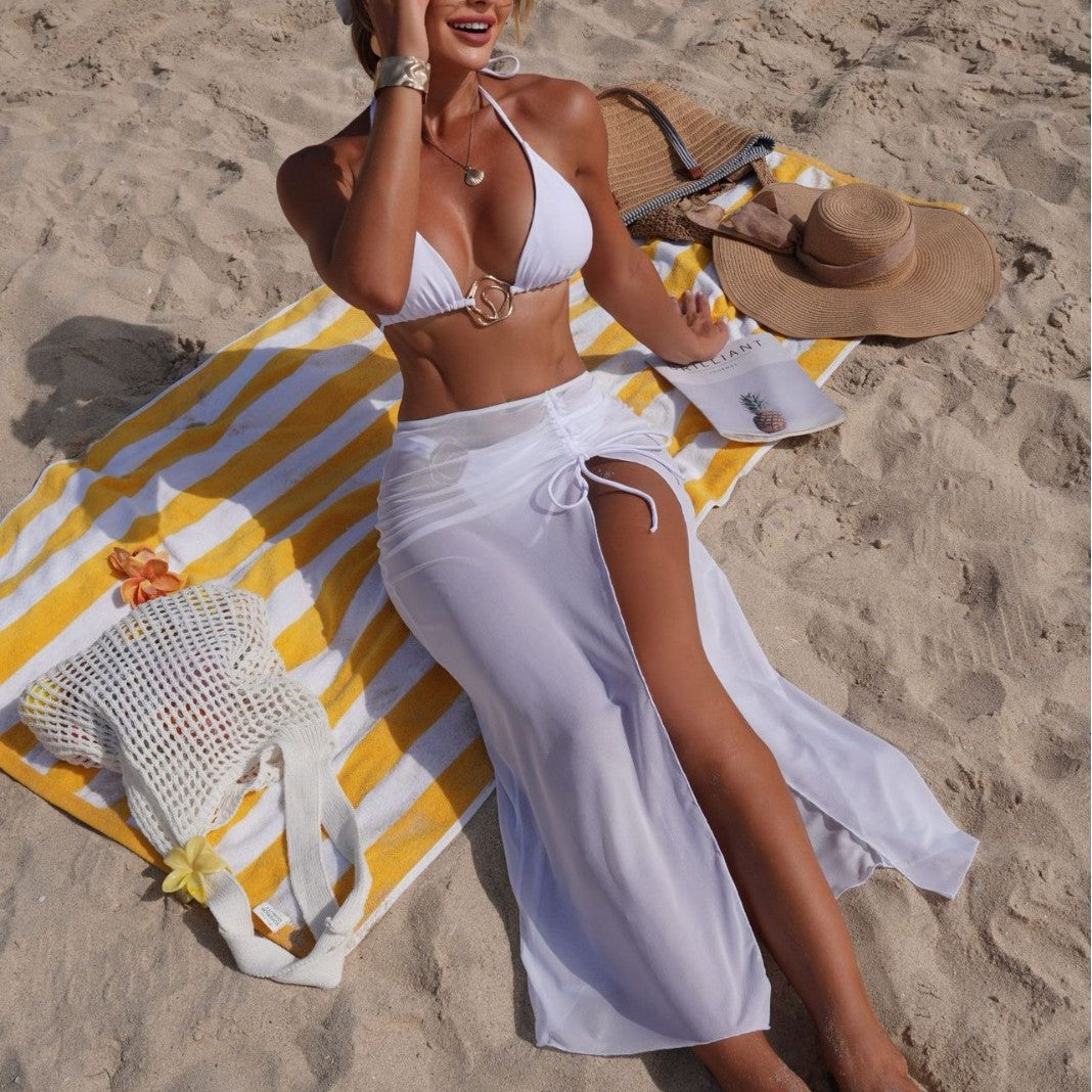Solid Color Beach Sun Protection Tulle Skirt Sexy Three Piece Set Bikini Split Swimsuit Bella Mia