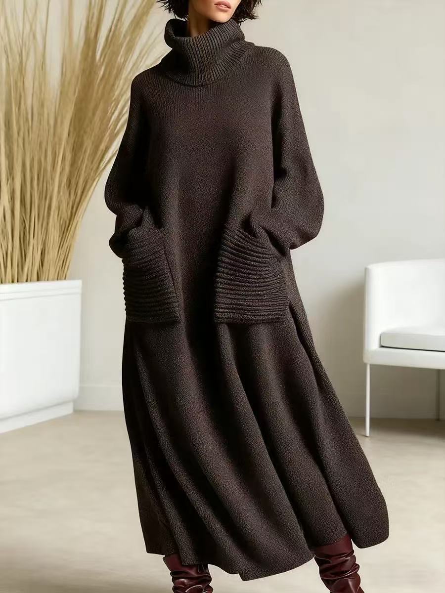 High Neck Woolen Dress Loose Woolen Coat Bella Mia