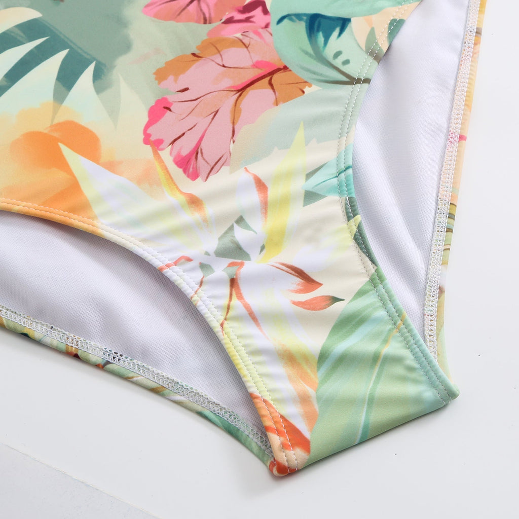 One Piece Swimsuit Women Conservatively Thin Vintage Printed Hard Bag Swimsuit with Steel Bracket Tulle Skirt Bella Mia