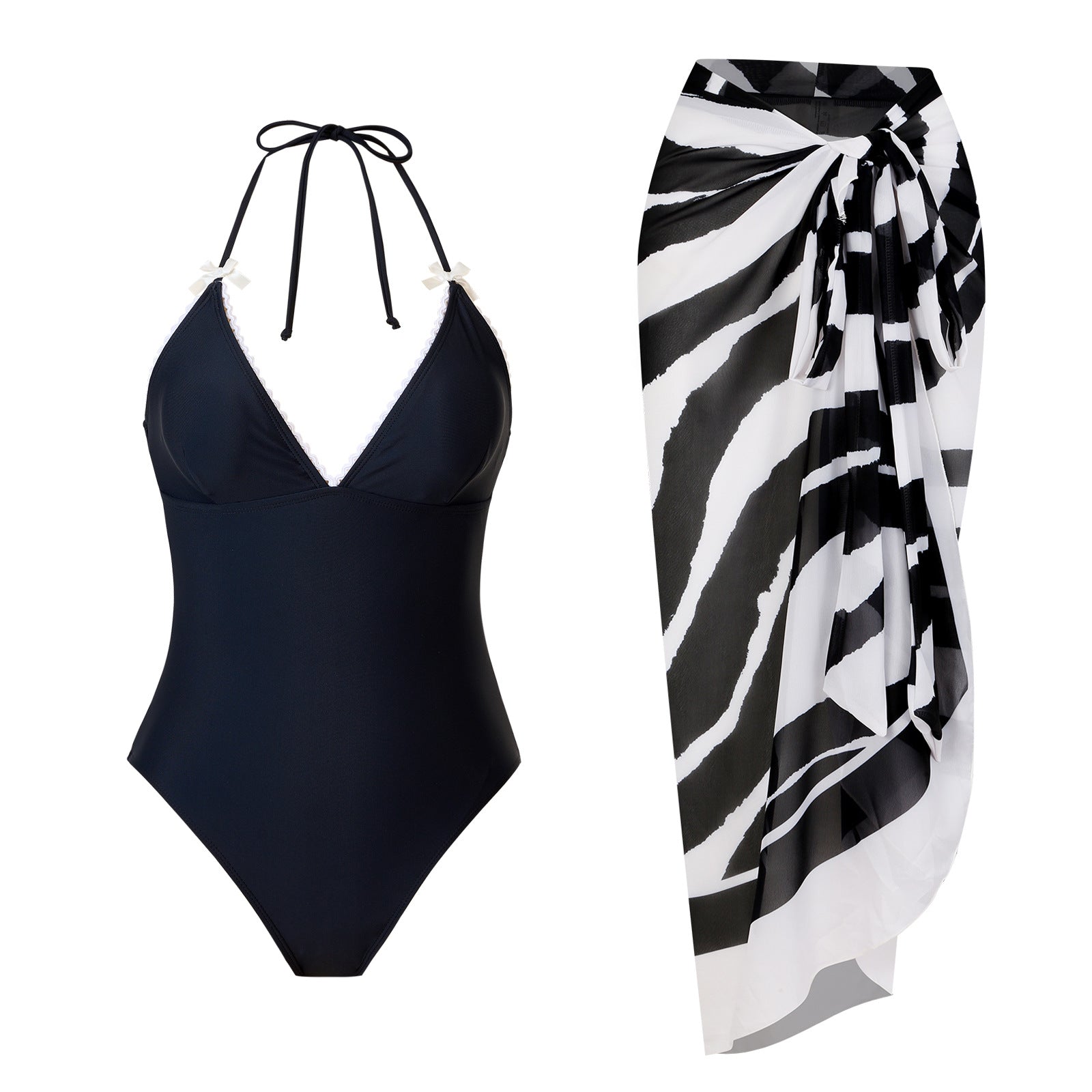 One Piece Swimsuit Women Black White Sexy Two Piece Sets Swimsuit Chiffon Dress Bella Mia