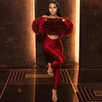 Autumn Winter Women off Shoulder Furry Stitching Sexy Cropped Long Sleeve Jumpsuit Women Bella Mia