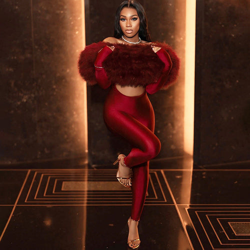 Autumn Winter Women off Shoulder Furry Stitching Sexy Cropped Long Sleeve Jumpsuit Women Bella Mia