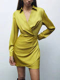 Women Clothing Fall Satin Dress Pleated All Match Satin Bella Mia