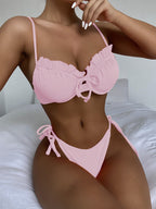 Bikini Solid Color Swimsuit Swimwear Women Underwire Swimsuit Flounce Bikini Bella Mia