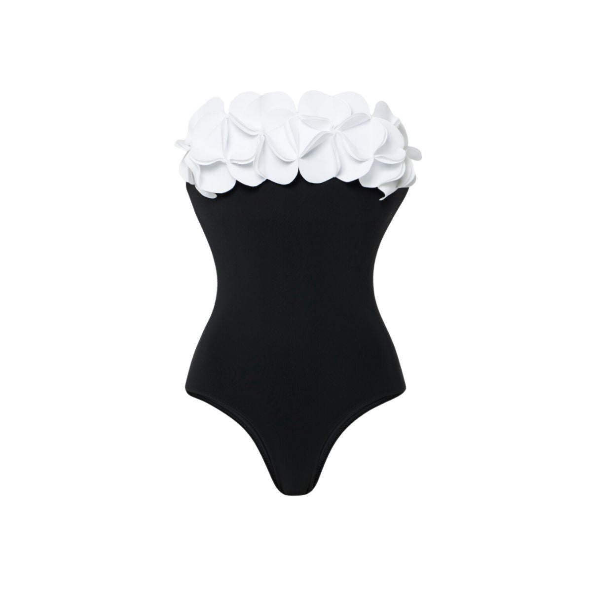 Black White Contrast Color Minimalist Floral Decoration Oblique Shoulder One Piece Swimsuit Women Clothing Bella Mia