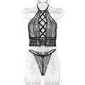 Women Clothing Thin Lace Sexy Cross Hollow Out Cutout Sexy Two Piece Set Bella Mia