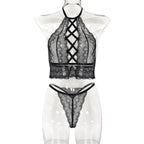 Women Clothing Thin Lace Sexy Cross Hollow Out Cutout Sexy Two Piece Set Bella Mia