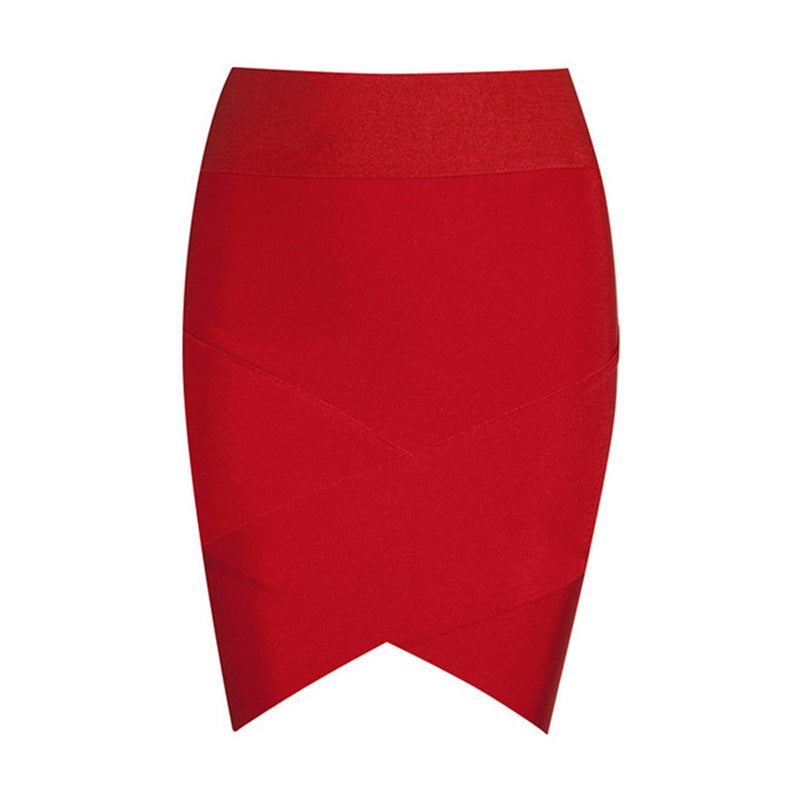 Sexy Cross Skirt Solid Color All Matching High Waist Bandage Hip Skirt Knitted Stretch Nightclub Party Skirt