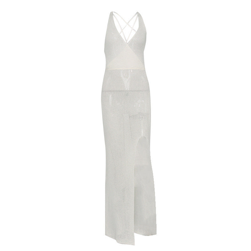 Sexy V neck Backless Lace up See through Beach Dress Bikini Smock Dress Strap Dress for Women Crochet hook Crochet hook Crochet hook Bella Mia