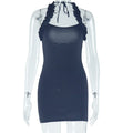 Women Clothing Solid Color Dress Sexy Ruffles Spaghetti Straps Sleeveless Backless Hip Bella Mia