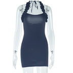 Women Clothing Solid Color Dress Sexy Ruffles Spaghetti Straps Sleeveless Backless Hip Bella Mia