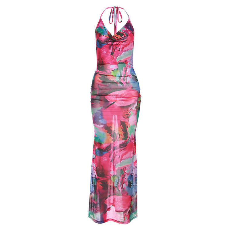 Summer Women Clothing Halter Sexy See through Backless Slim Fit Sheath Dress Bella Mia
