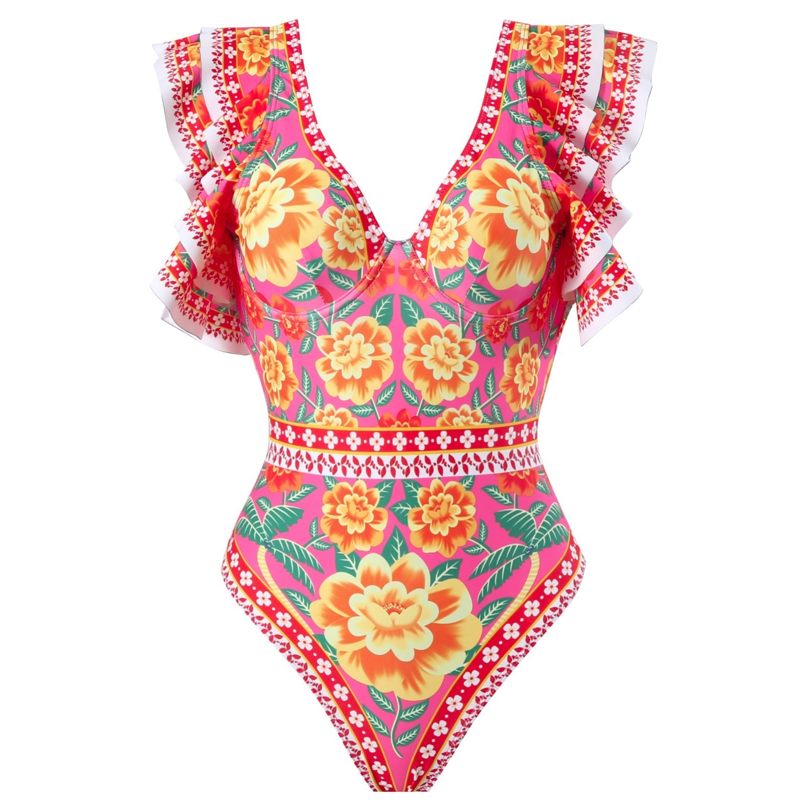 Spring Sexy Swimsuit Women Conservative Warm Printed Swimsuit Wrap Skirt Set Bella Mia