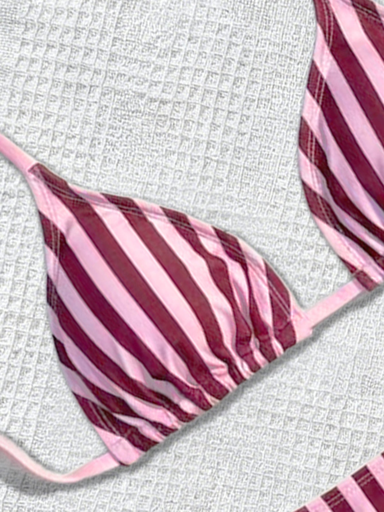 Striped Printed Bikini Triangle Cup Lace up Sexy Backless Split Bikini Swimsuit