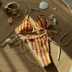 Contrasting Color Jacquard Sexy Drawstring Tied Swimsuit Bikini Bella Mia