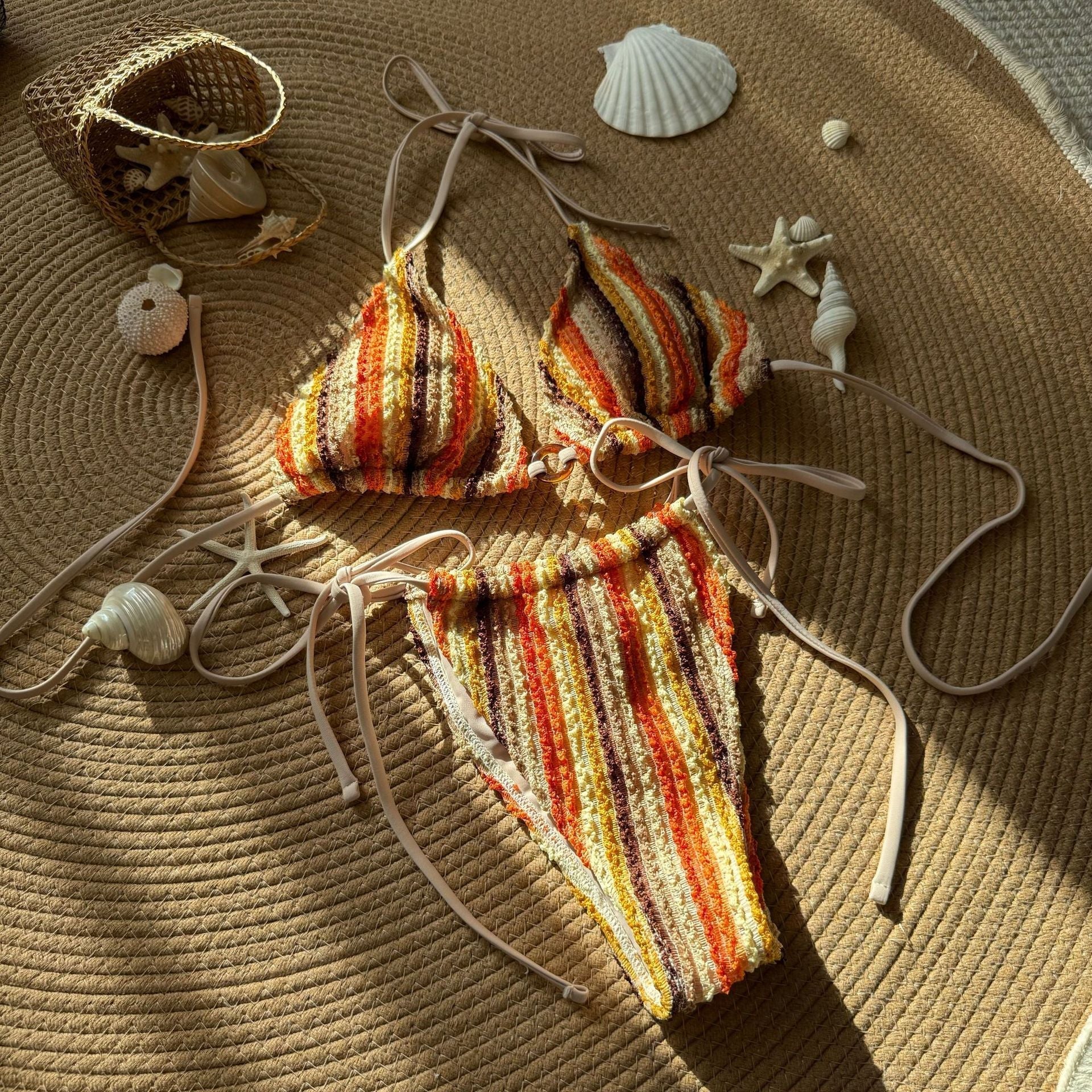 Contrasting Color Jacquard Sexy Drawstring Tied Swimsuit Bikini Bella Mia