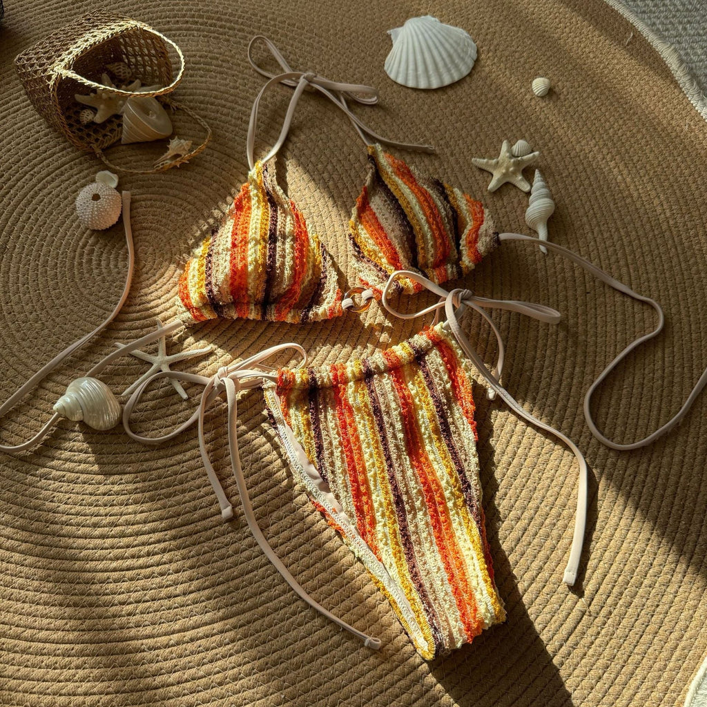 Contrasting Color Jacquard Sexy Drawstring Tied Swimsuit Bikini Bella Mia
