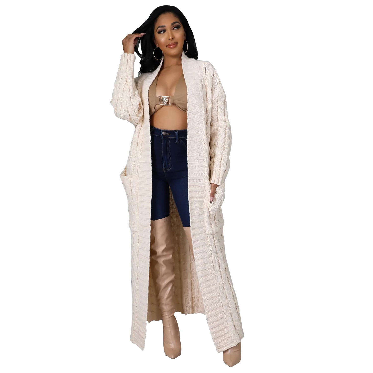 Autumn Winter Women Clothing Sexy Casual Long Sleeve Long Sweater Coat Bella Mia
