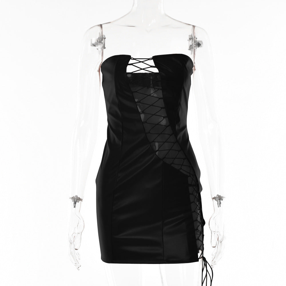 Women Clothing Summer Sexy Tube Top Lace up Waist Controlled Hip Women Dress Bella Mia