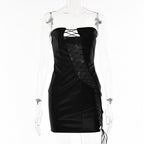 Women Clothing Summer Sexy Tube Top Lace up Waist Controlled Hip Women Dress Bella Mia