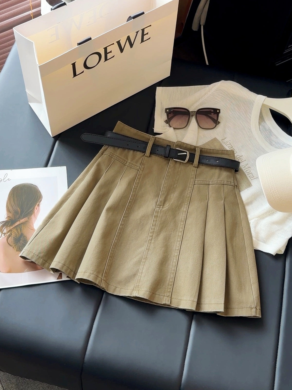 High Waist A line Pleated Skirt Women Summer Slimming All Matching Sheath Exposure Proof Skirt