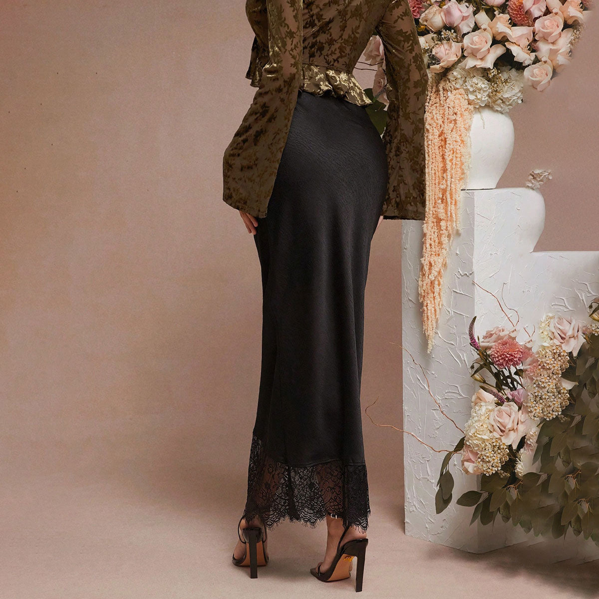 Skirt Lace Stitching Satin Satin Skirt Socialite Women Clothing Bella Mia