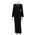 Women Square Collar Long Sleeve Cardigan Top Package Hip Skirt Two Piece Set Bella Mia