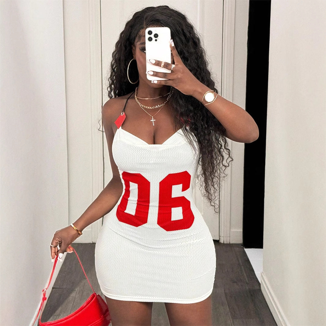 Women Clothes Sexy Personalized Mesh Printed Sling Leather Tube Top Backless Dress Bella Mia