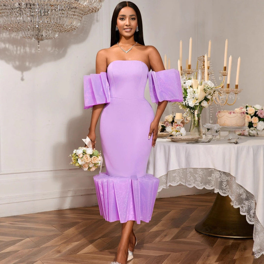 Sexy Tube Top Purple Dress Unique Design Pages Frill Party Evening Dress Bella Mia