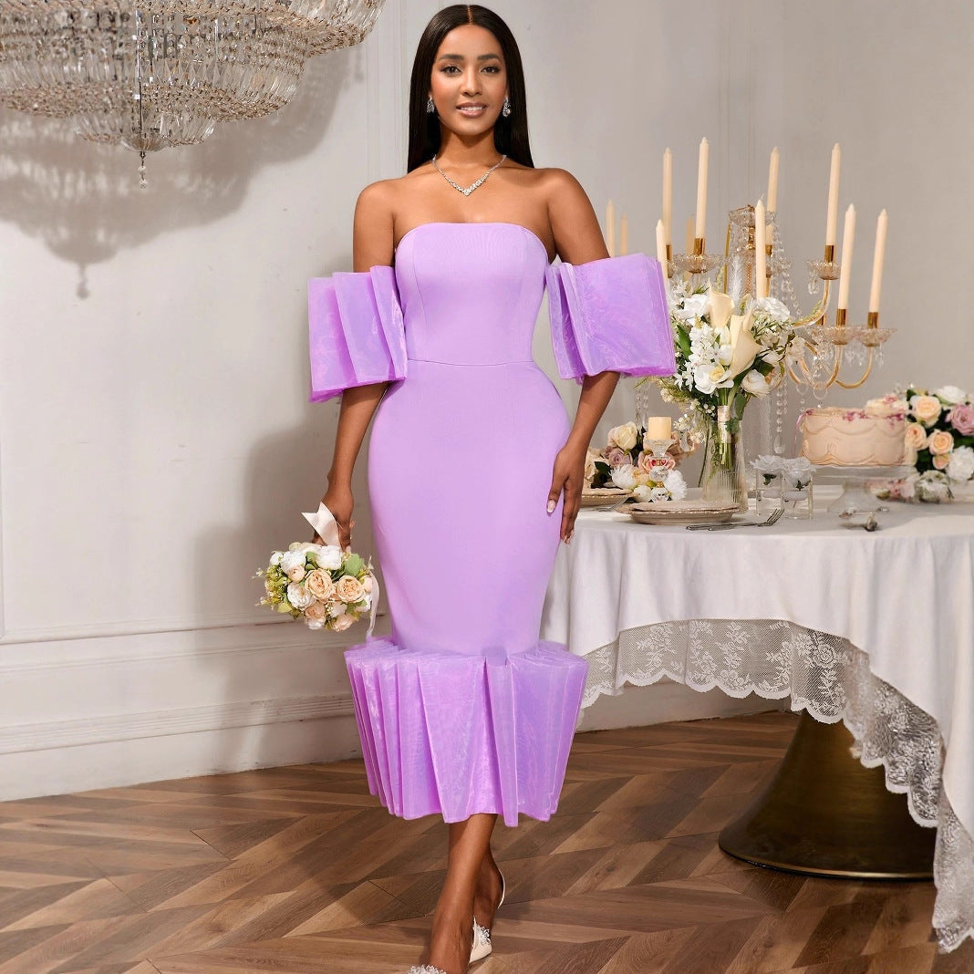 Sexy Tube Top Purple Dress Unique Design Pages Frill Party Evening Dress Bella Mia