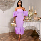 Sexy Tube Top Purple Dress Unique Design Pages Frill Party Evening Dress Bella Mia