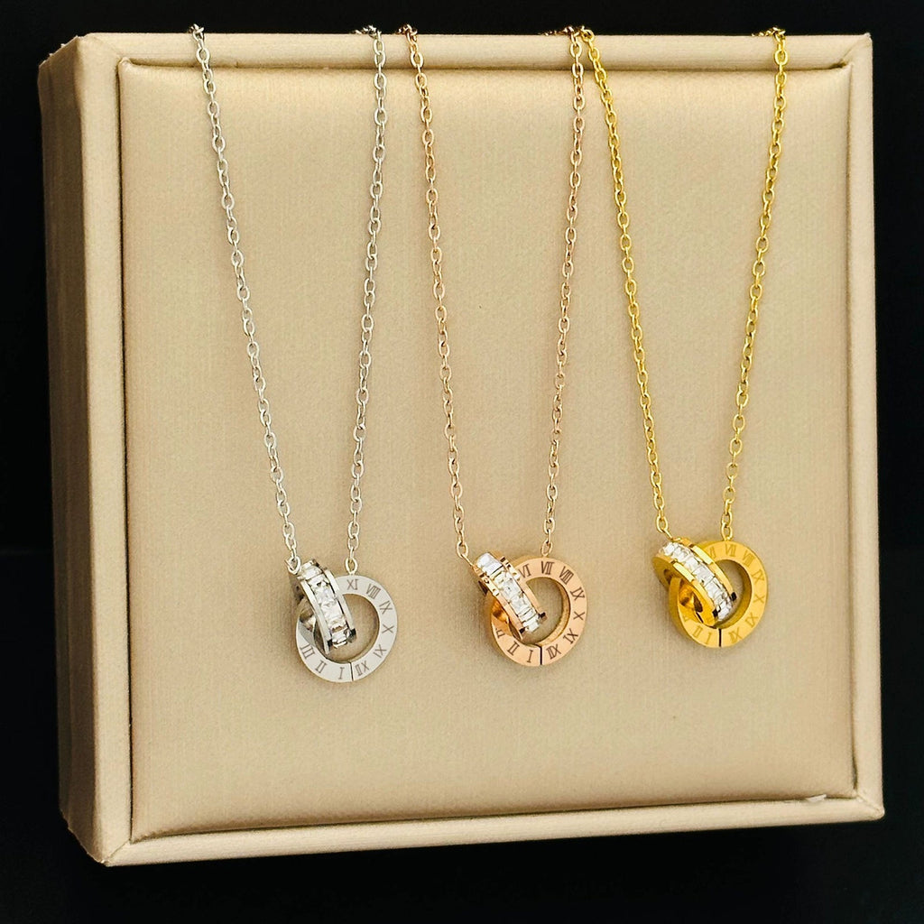 Roman Numerals Titanium Steel Rose Gold Ornament Necklace Luxlife Brands